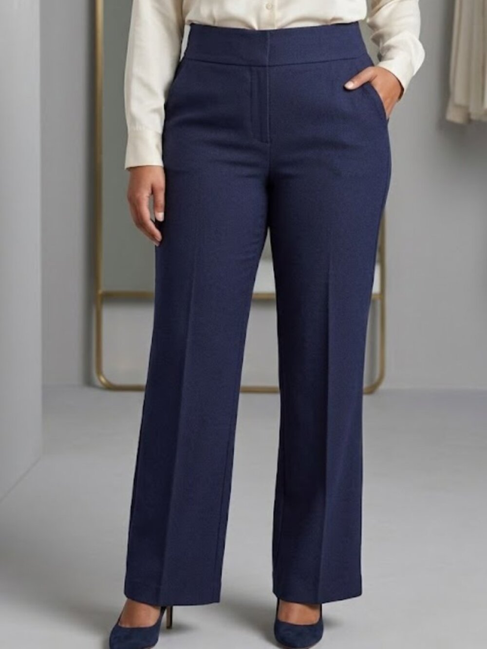 Tapata Womens Large 12 Navy Blue Stretch Pull On Work Dress Pants Slacks Trouser